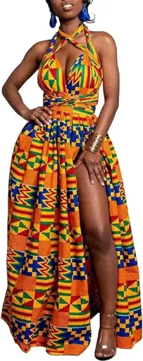 OLIPHEE Robe Femme Imprimer lâche Grande Taille Afrique sans Manches