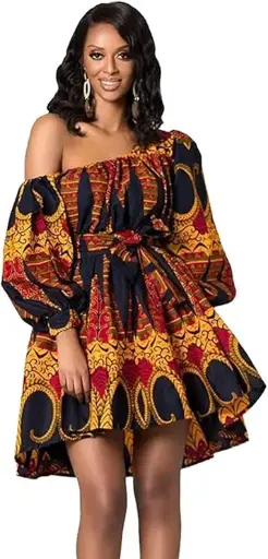 Robe africaine à manches longues pour femme - Épaules dénudées