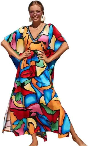 XIVISTO Femmes Boho Kaftan Grande Taille Robe de Plage Maxi Longue