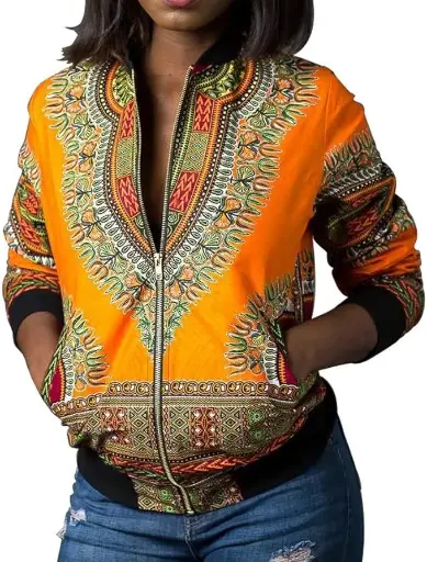 IMJONO Veste décontractée Femme Dashiki Manches Longues Dashiki imprimé Africain à la Mode Blouson