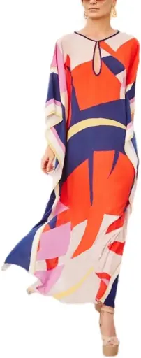 Bsubseach Caftan Femme Robe de Plage Grande Taille Manches Courtes Kaftan Longue Tunique Djellaba Holiday Wear Casualwear