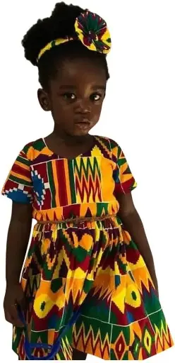DAY8 Robe Cérémonie Fille 1-5 Ans Robe Fille Casual Robe Africaine Fille Manche Courte Robe Été Fille Plage